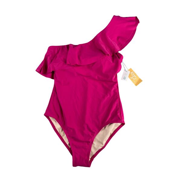 Kona Sol One Piece Swimsuit Womens Medium Pink Padded Asymmetrical One Shoulder - Picture 1 of 8